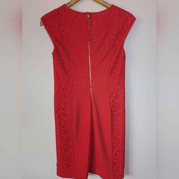 Phoebe Couture Fitted Cutout Lace Orange Red Pencil Chic Mini dress Sz 2 EUC - Picture 11 of 16